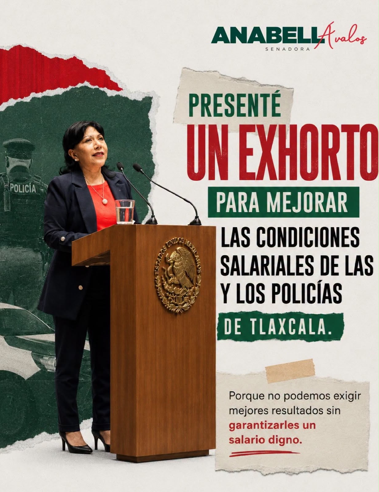 Exige Anabell Ávalos en el Senado salarios dignos para policías de Tlaxcala